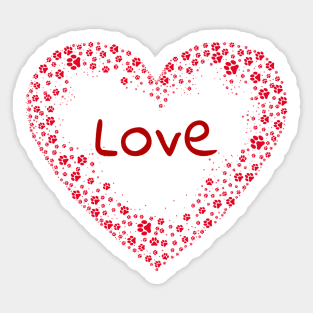 Red Paw Print Love Heart Sticker